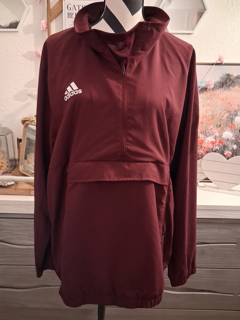 Adidas Performance Woven 1/4 Zip Pullover Jacket – Maroon / Burgundy
